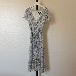 DKNY High Low Floral Dress in Green, Purple and White